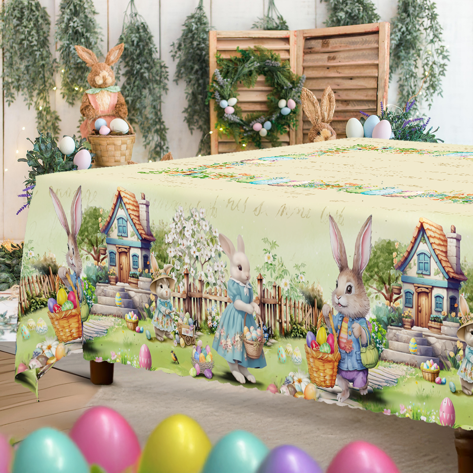 Outdoor Hunting Table - 1 Piece, Easter-Themed Polyester Tablecloth +